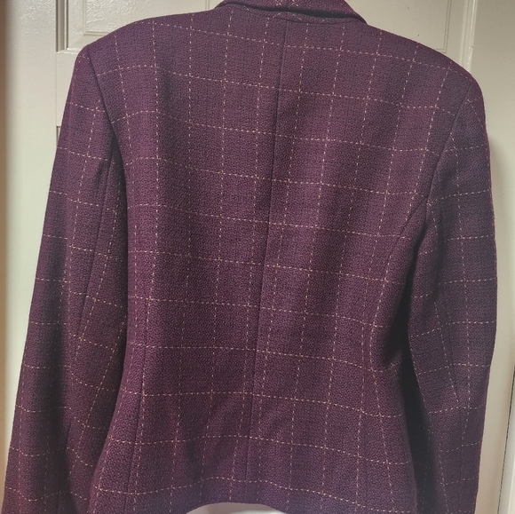 Gianni Petite Vintage Wool Blazer Jacket Plum Purple Windowpane Plaid Size 10P - Picture 13 of 14